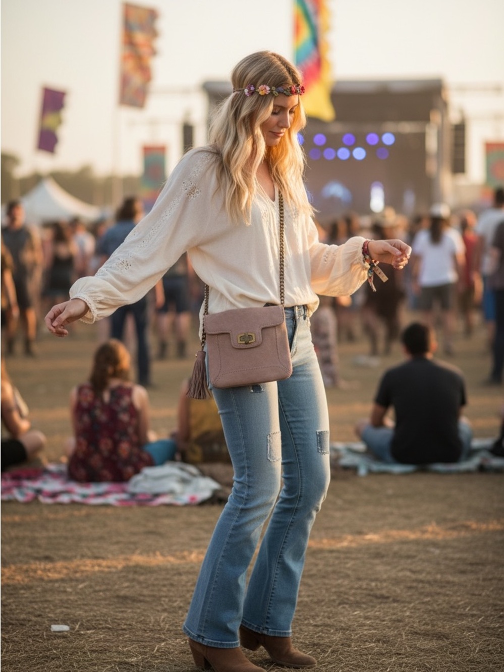 Taupe Suede Crossbody Bag with Tassel
